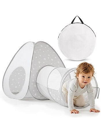 Tente tunnel enfant pop-up 2 en 1 tipi triangle labyrinthe dim 170x80cm gris