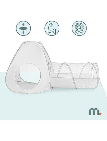 Tente tunnel enfant pop-up 2 en 1 tipi triangle labyrinthe dim 170x80cm gris