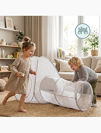 Tente tunnel enfant pop-up 2 en 1 tipi triangle labyrinthe dim 170x80cm gris
