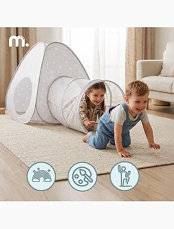 Tente tunnel enfant pop-up 2 en 1 tipi triangle labyrinthe dim 170x80cm gris