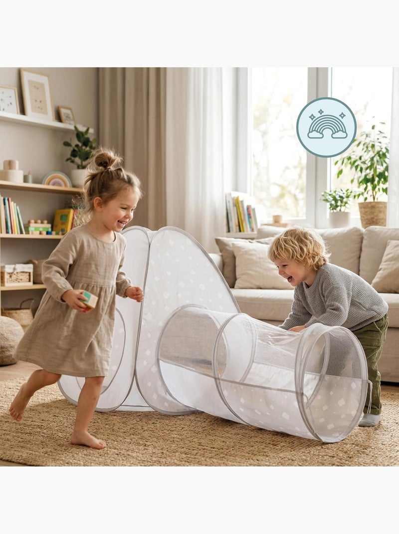 Tente tunnel enfant pop-up 2 en 1 tipi triangle labyrinthe dim 170x80cm gris Gris - Kiabi