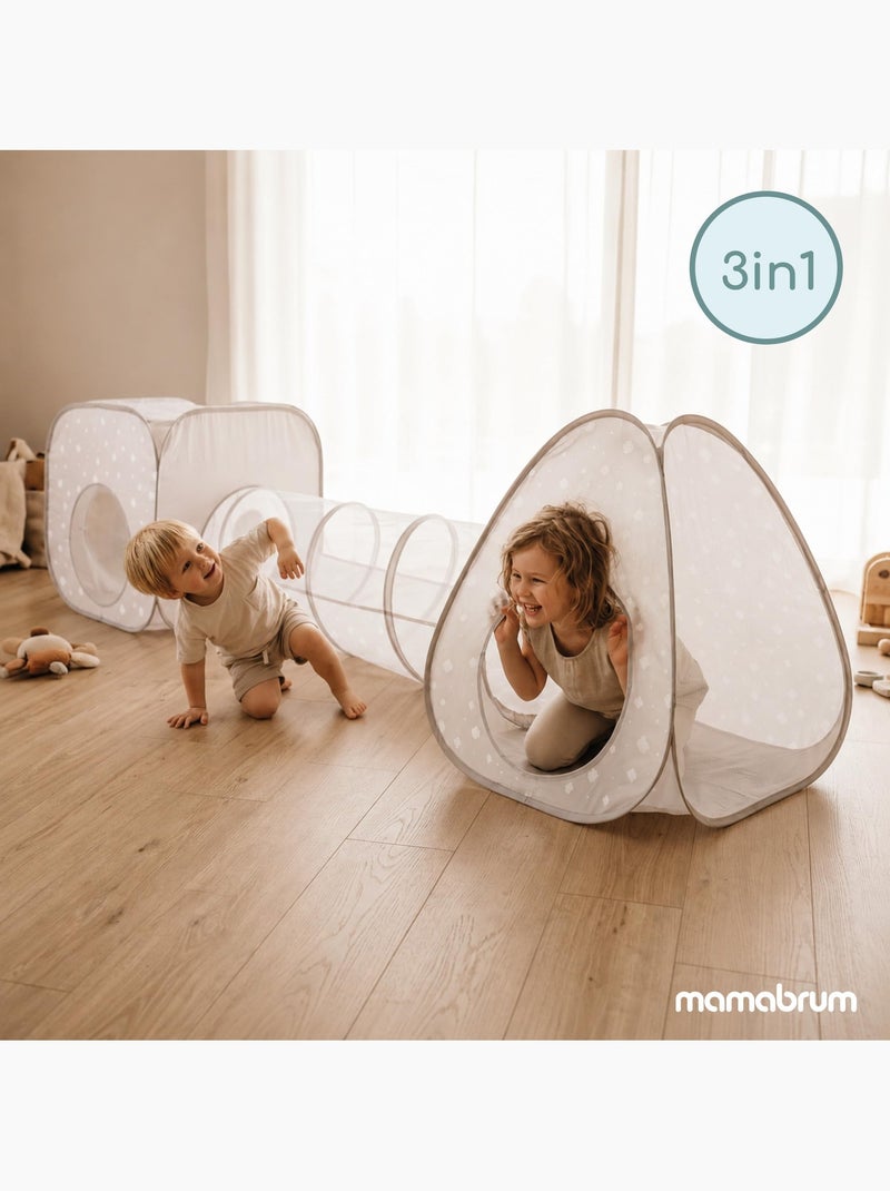 Tente tunnel enfant pop-up 3 en 1 triangle cube labyrinthe dim 302x80cm gris Gris - Kiabi