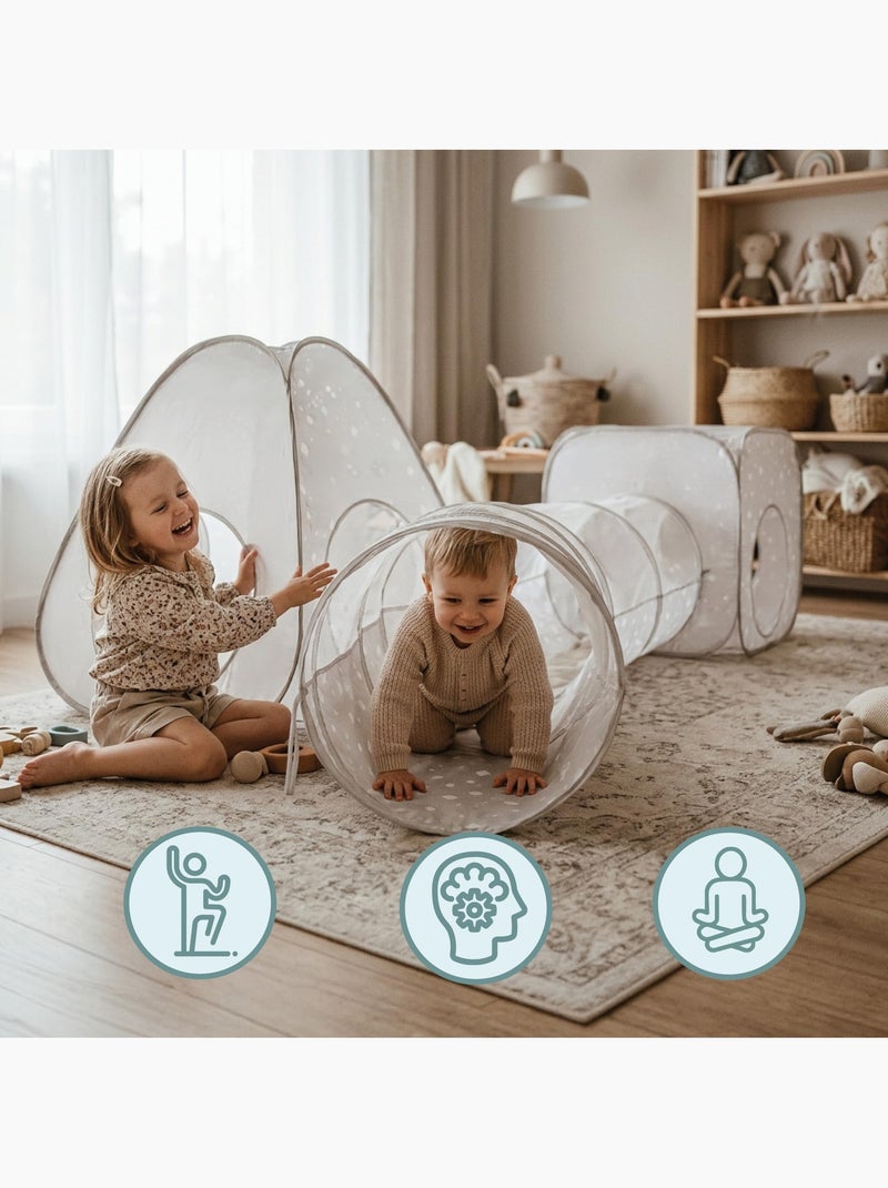 Tente tunnel enfant pop-up 3 en 1 triangle cube labyrinthe dim 302x80cm gris Gris - Kiabi