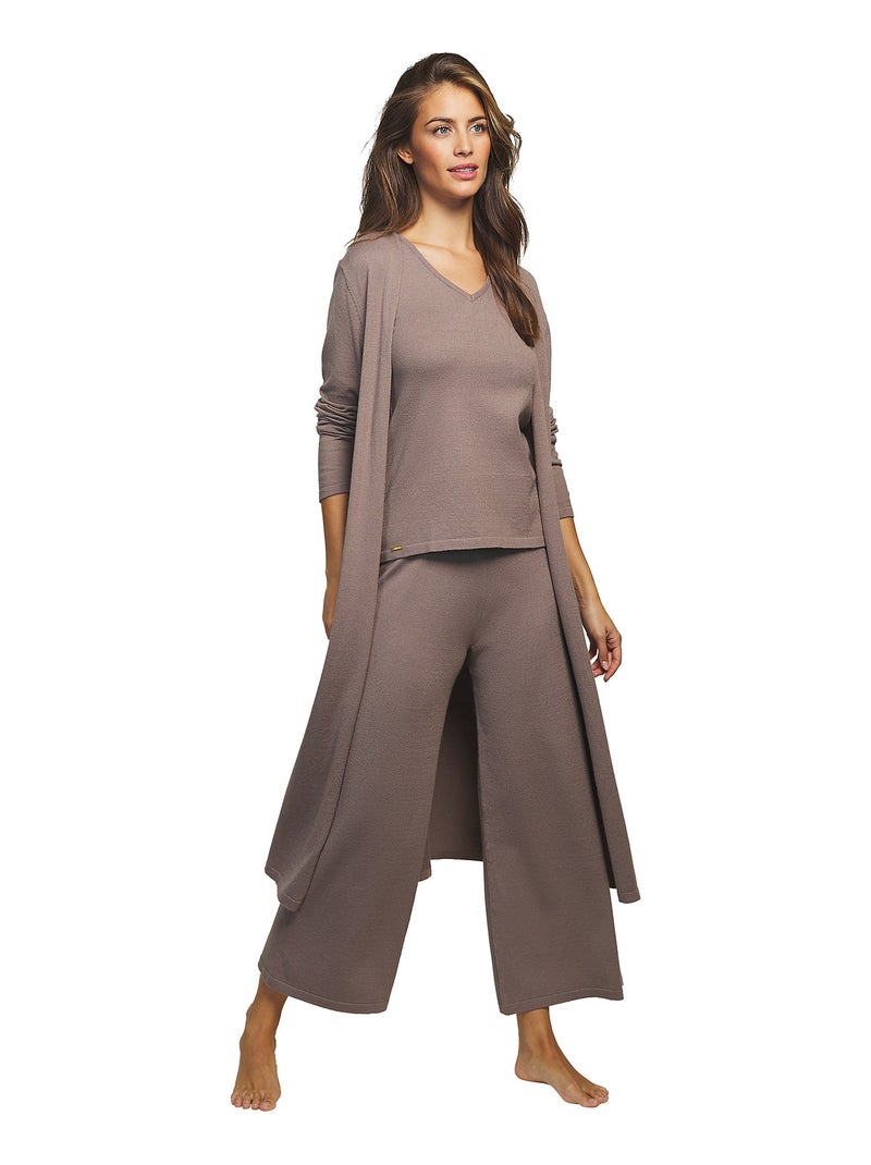 Tenue 3 pièces détente et intérieur pyjama pantalon top veste Tricot Beige - Kiabi
