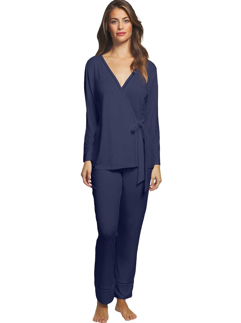 Tenue de détente et intérieur pyjama pantalon cache-coeur Vainica Bleu marine - Kiabi
