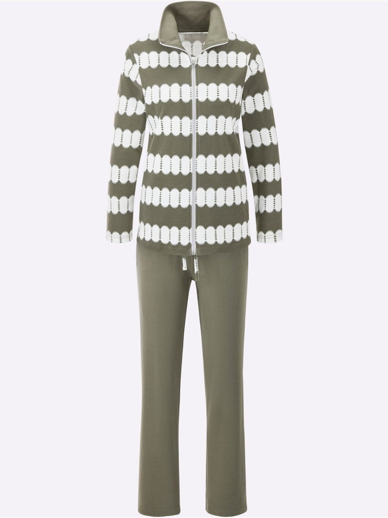 Tenue détente avec veste à motifs et pantalon uni - Taille standard - Witt Blanc Vert - Kiabi