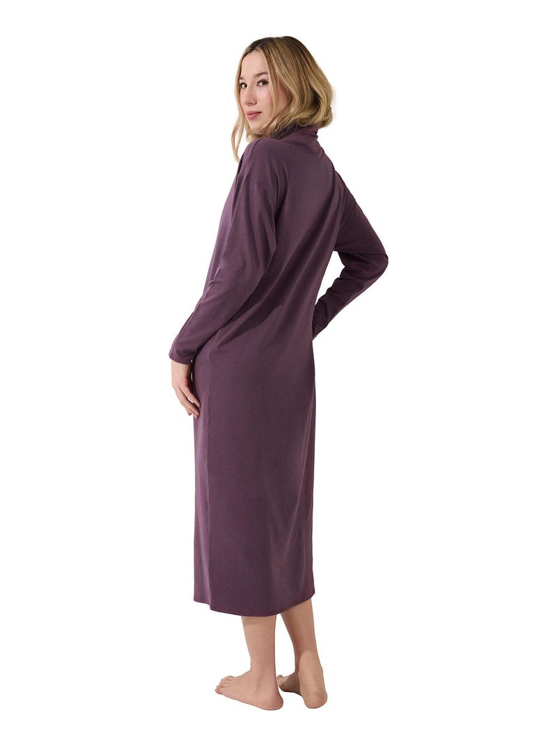Tenue détente chemise de nuit manches longues col montant Olena Violet prune - Kiabi
