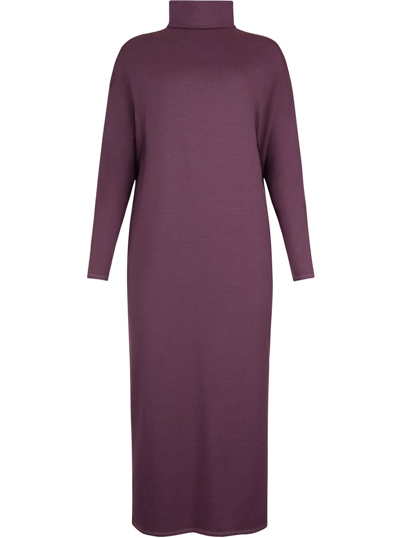 Tenue détente chemise de nuit manches longues col montant Olena Violet prune - Kiabi
