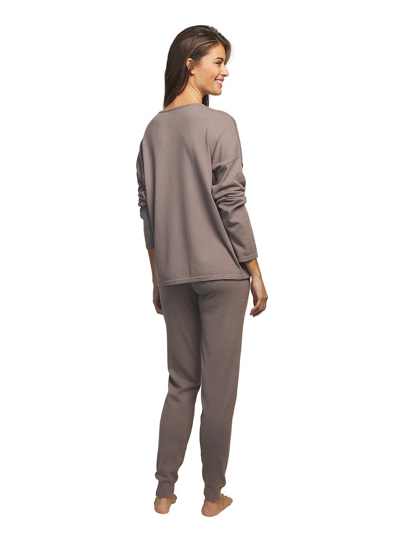 Tenue détente et intérieur pyjama pantalon haut Tricot Beige - Kiabi