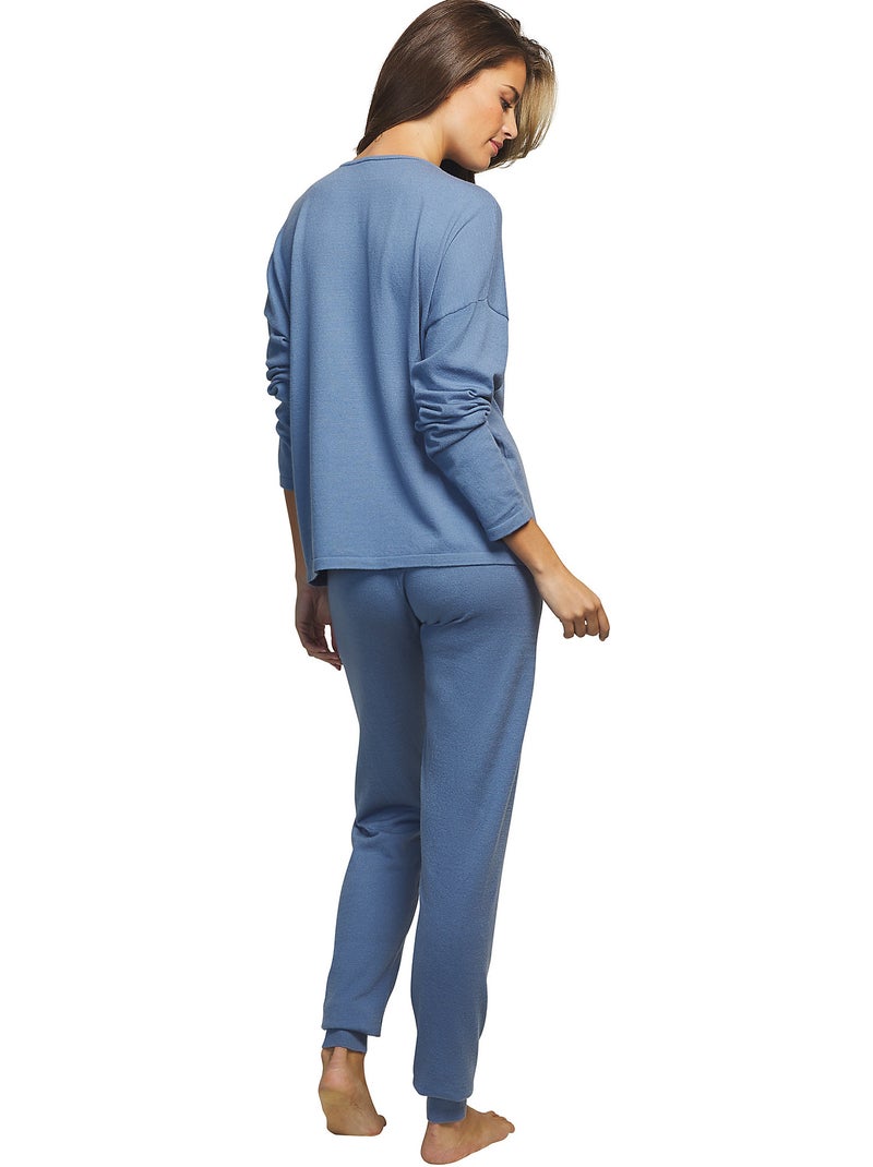 Tenue détente et intérieur pyjama pantalon haut Tricot Bleu - Kiabi