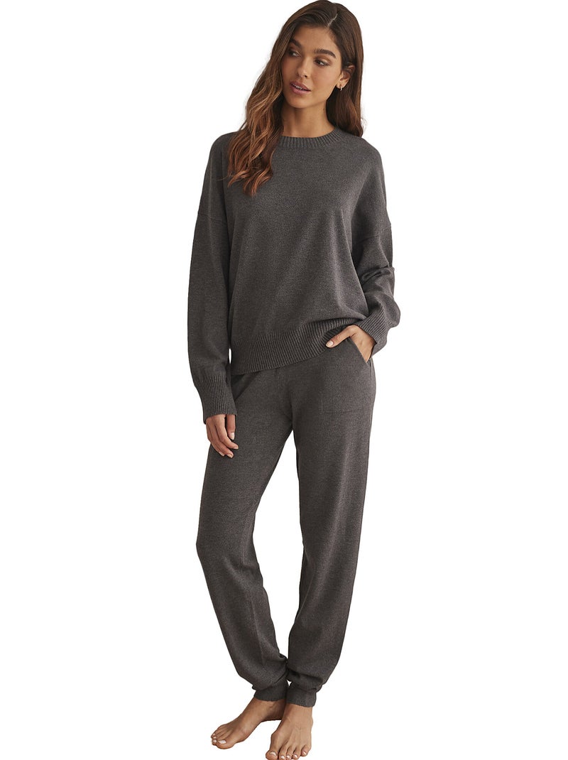 Tenue détente et intérieur pyjama pantalon top col rond TRICOTP98 Gris - Kiabi