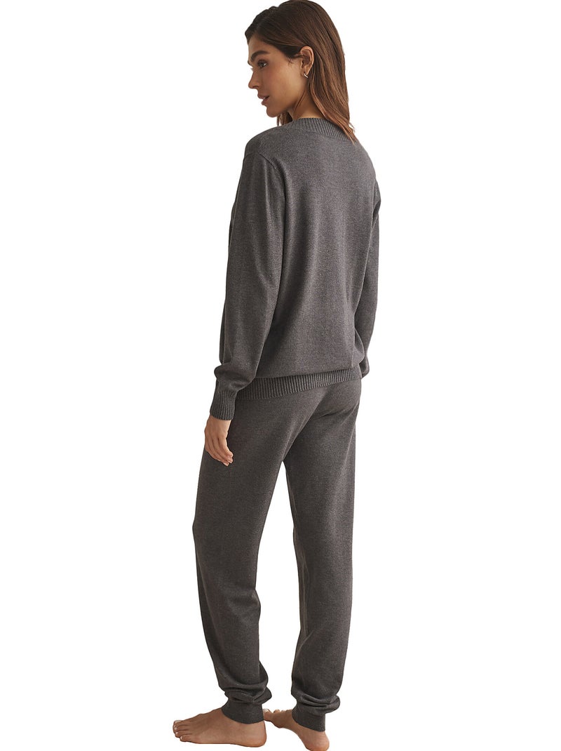 Tenue détente et intérieur pyjama pantalon top col V TRICOTP98 Gris - Kiabi