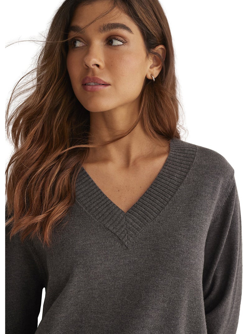 Tenue détente et intérieur pyjama pantalon top col V TRICOTP98 Gris - Kiabi