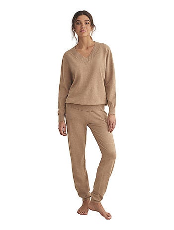Tenue détente et intérieur pyjama pantalon top col V TRICOTP98