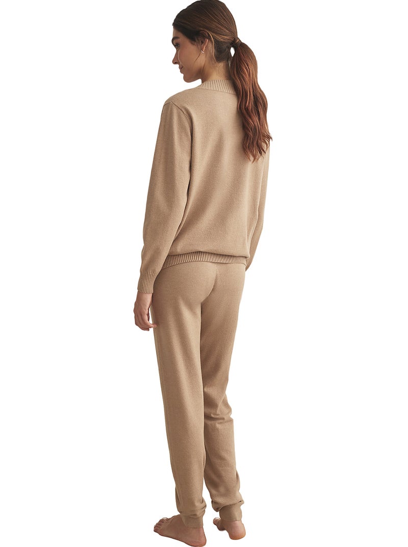 Tenue détente et intérieur pyjama pantalon top col V TRICOTP98 Marron - Kiabi