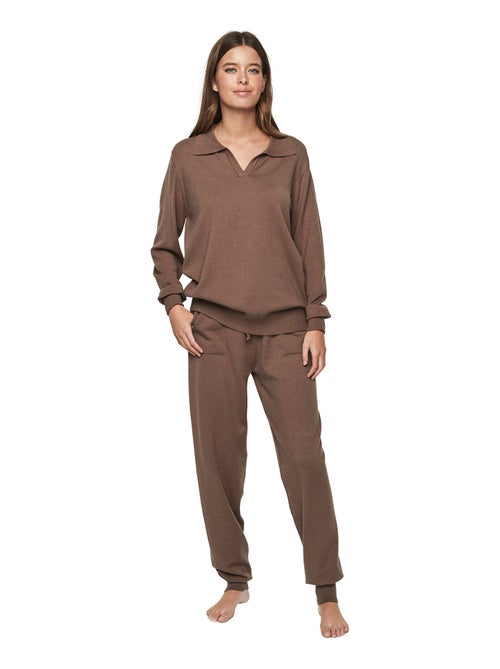 Tenue détente pyjama pantalon top col polo P108 MINIMAL PREMIUM - Kiabi