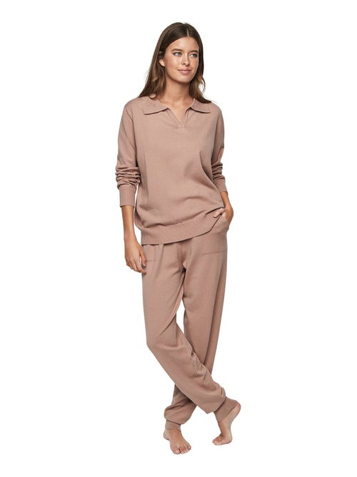 Tenue détente pyjama pantalon top col polo P108 MINIMAL PREMIUM - Kiabi