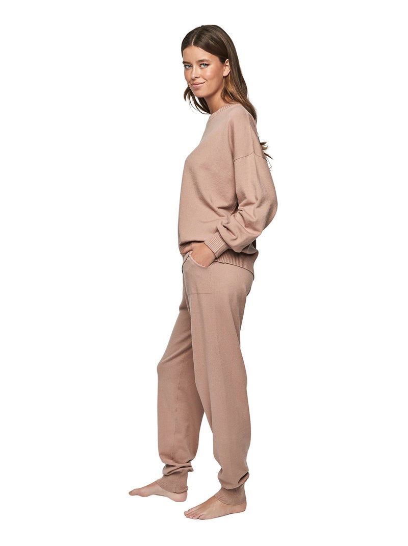 Tenue détente pyjama pantalon top col rond P108 MINIMAL PREMIUM Rose - Kiabi