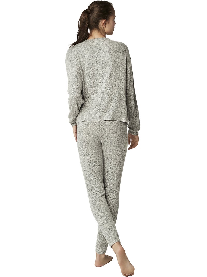 Tenue détente pyjama pantalon top manches longues BASIC P82 Gris - Kiabi