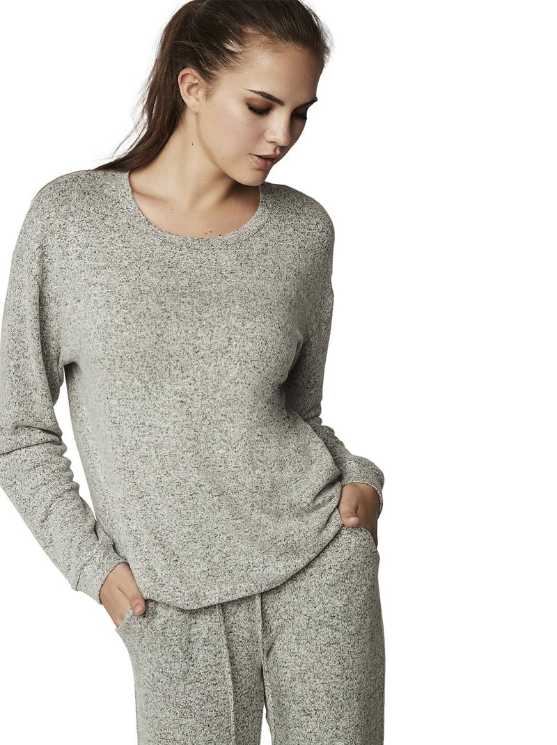 Tenue détente pyjama pantalon top manches longues BASIC P82 Gris - Kiabi