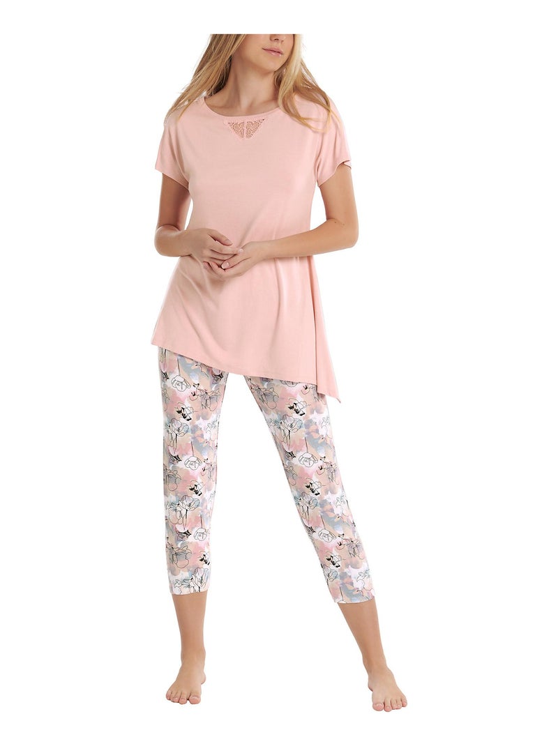 Tenue d'intérieur pyjama legging 7-8 tunique manches courtes Lilly Multicolore - Kiabi