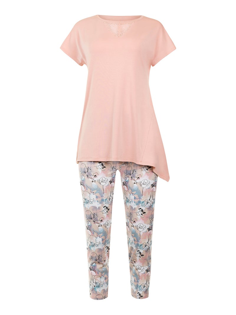 Tenue d'intérieur pyjama legging 7-8 tunique manches courtes Lilly Multicolore - Kiabi