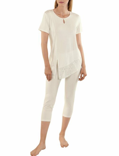 Tenue d'intérieur pyjama pantacourt t-shirt Felicity ivoire - Kiabi