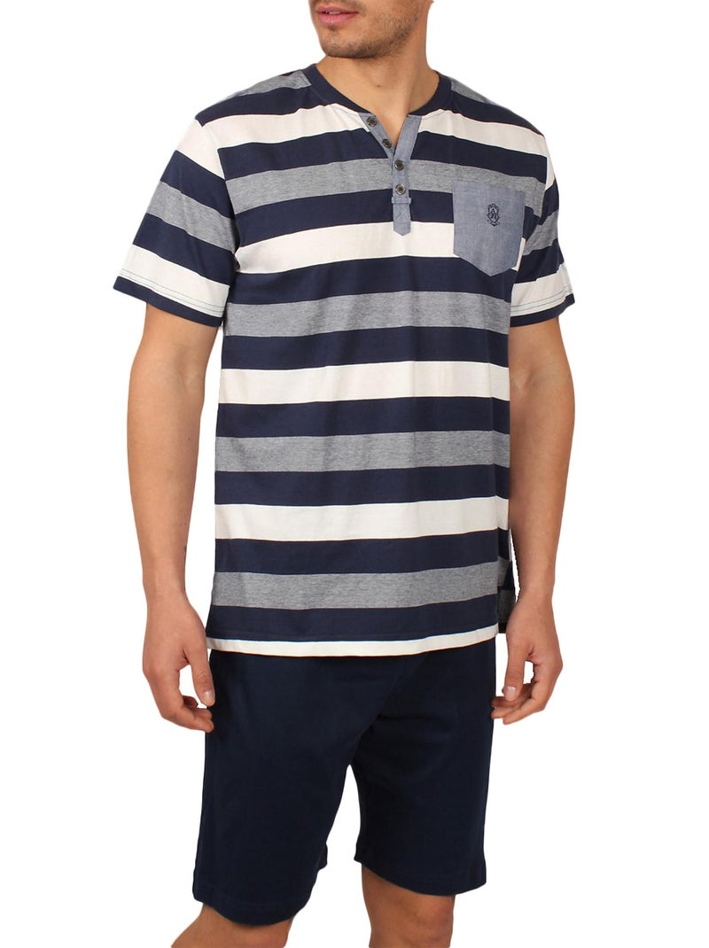 Tenue d'intérieur pyjama short t-shirt Greece bleu Bleu - Kiabi