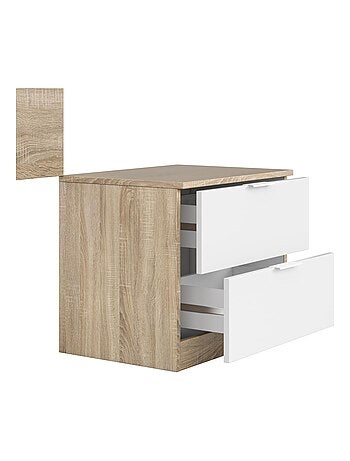 Tête de lit effet bois blanc, 1 chevet, 2 tiroirs 100cm