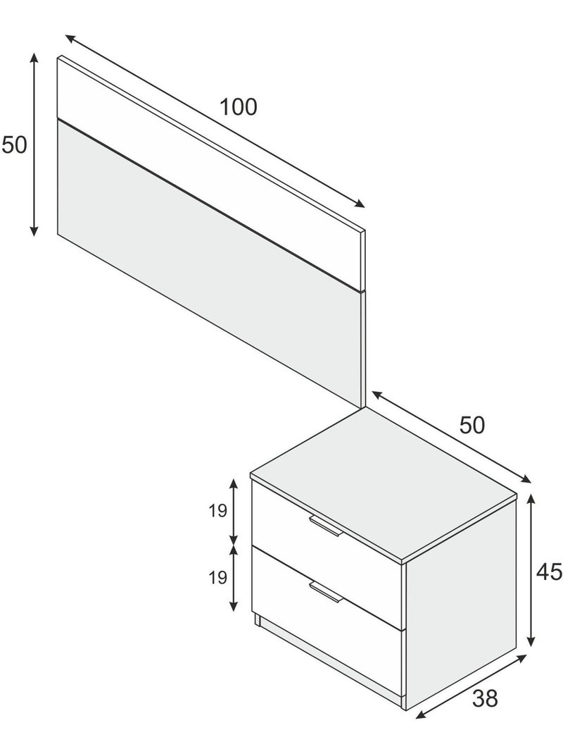 Tête de lit effet bois blanc, 1 chevet, 2 tiroirs 100cm Marron clair - Kiabi