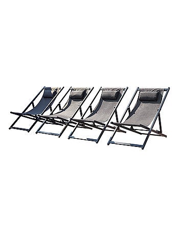 TEVATA Lot de 4 transats alu gris