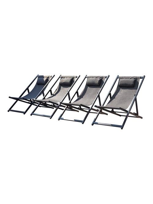 TEVATA Lot de 4 transats alu gris - Kiabi
