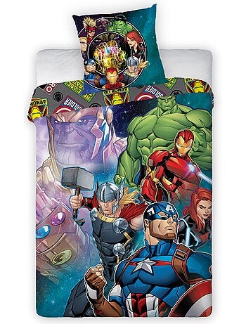 The avengers superheroes - parure de lit enfant coton thor - housse de couette 140x200 taie 65x65 cm