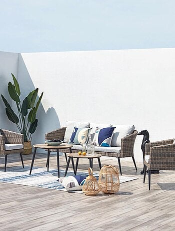 TIBOUTA Salon de jardin scandinave 5 places en résine effet rotin et noir