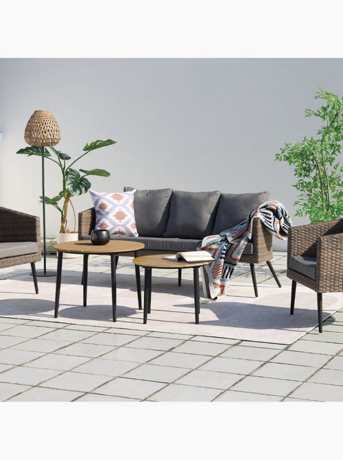 TIBOUTA Salon de jardin scandinave 5 places en résine effet rotin et noir - Kiabi