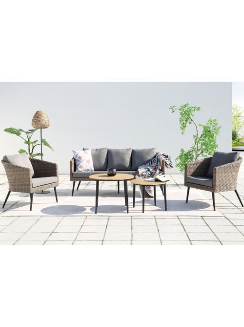 TIBOUTA Salon de jardin scandinave 5 places en résine effet rotin et noir - Kiabi