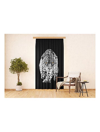 Tiger, rideau imprimé léopard en noir et blanc avec les yeux couleurs ambre 140x245 cm, 1 pièce