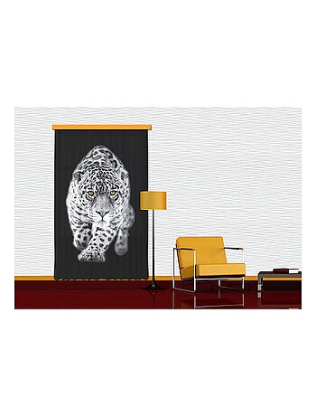 Tiger, rideau imprimé léopard en noir et blanc avec les yeux couleurs ambre 140x245 cm, 1 pièce