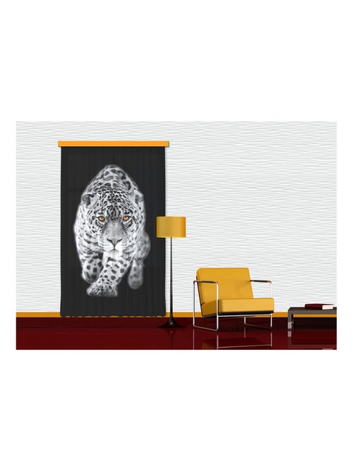 Tiger, rideau imprimé léopard en noir et blanc avec les yeux couleurs ambre 140x245 cm, 1 pièce - Kiabi