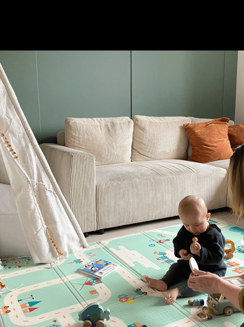 Tinéo - Grand tapis d'éveil réversible voitures / animaux Bleu - Kiabi