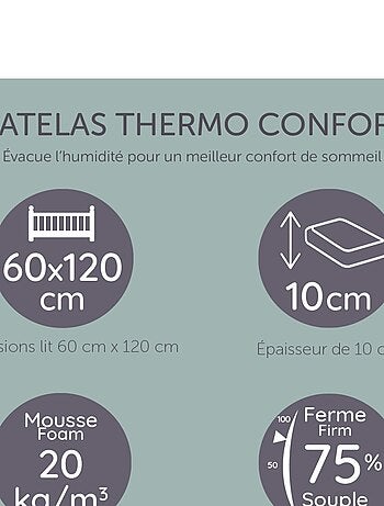 Tinéo - Matelas bébé 60x120cm Thermo Confort