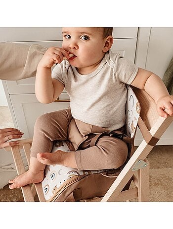 Tinéo - Rehausseur de chaise bébé nomade en tissu Oursons Camel