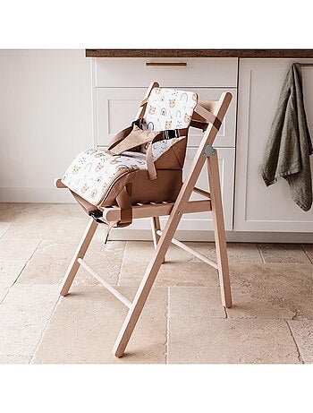 Tinéo - Rehausseur de chaise bébé nomade en tissu Oursons Camel