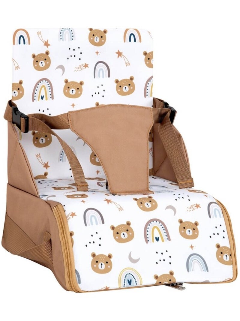 Tinéo - Rehausseur de chaise bébé nomade en tissu Oursons Camel Marron caramel - Kiabi