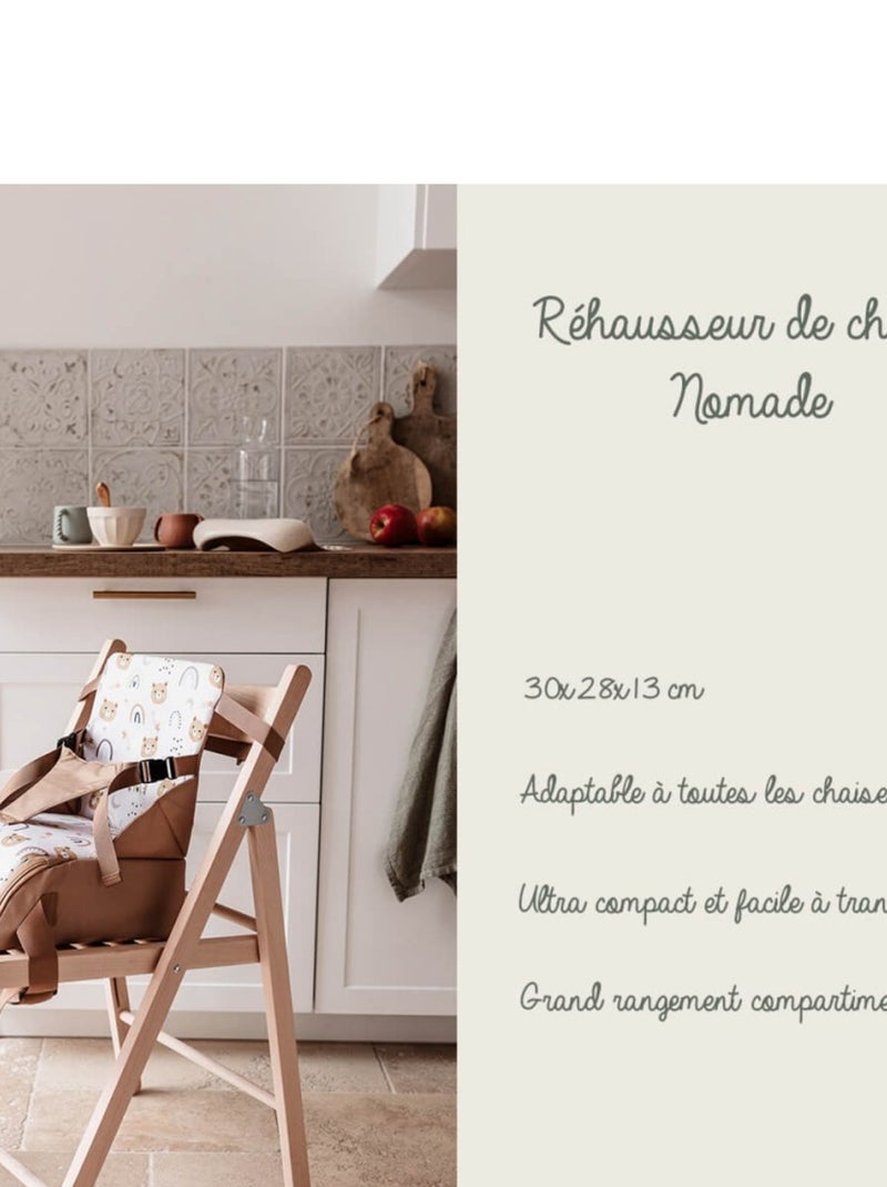 Tinéo - Rehausseur de chaise bébé nomade en tissu Oursons Camel Marron caramel - Kiabi