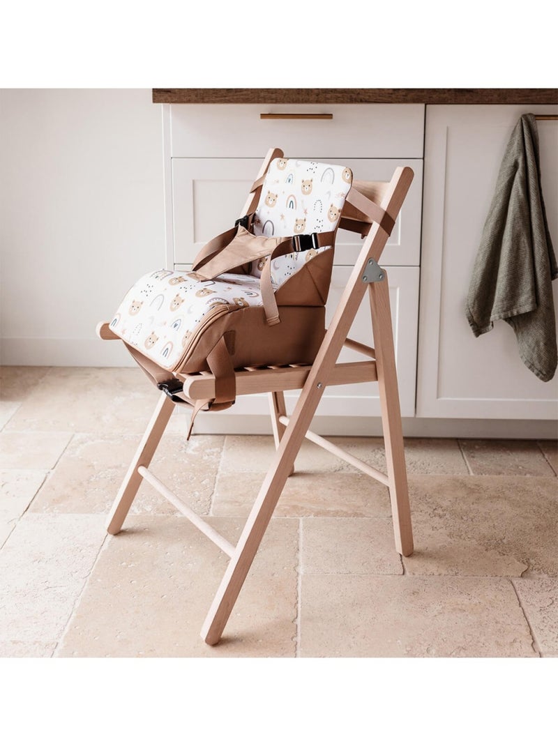 Tinéo - Rehausseur de chaise bébé nomade en tissu Oursons Camel Marron caramel - Kiabi