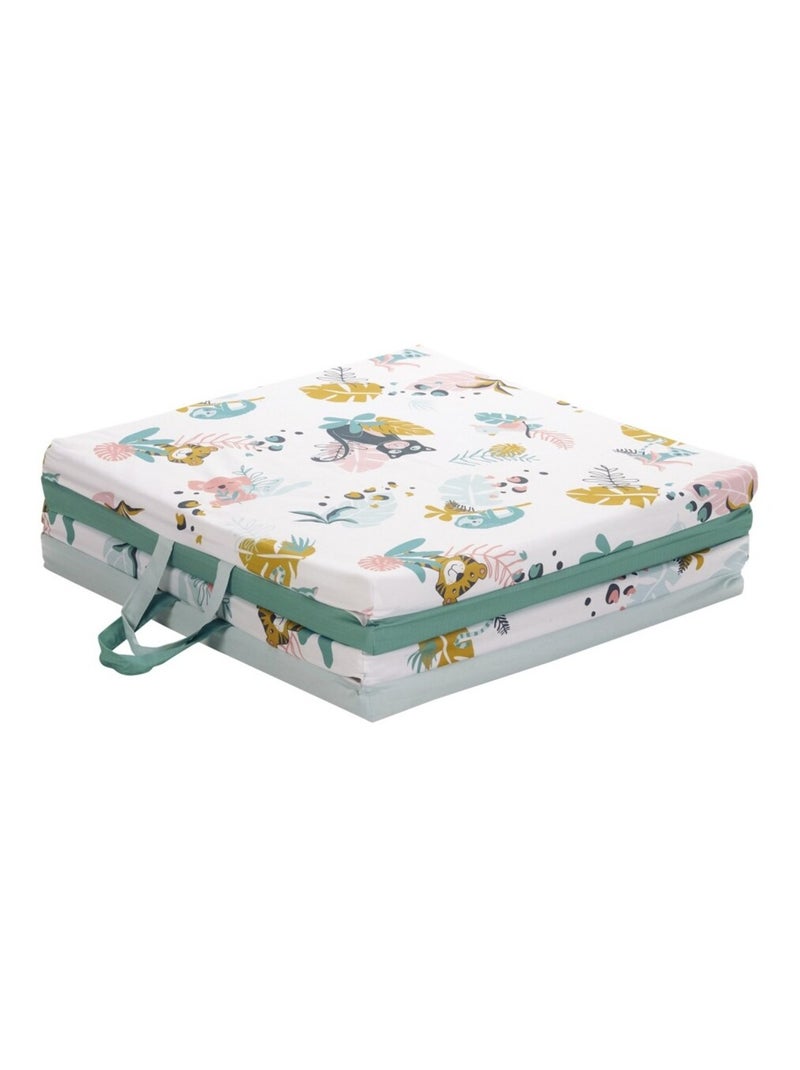 Tinéo Tapis D'Éveil Motricité 3 En 1 Jungle Buddies 120x120 Cm - Tapis Bébé Multifonction Pliant