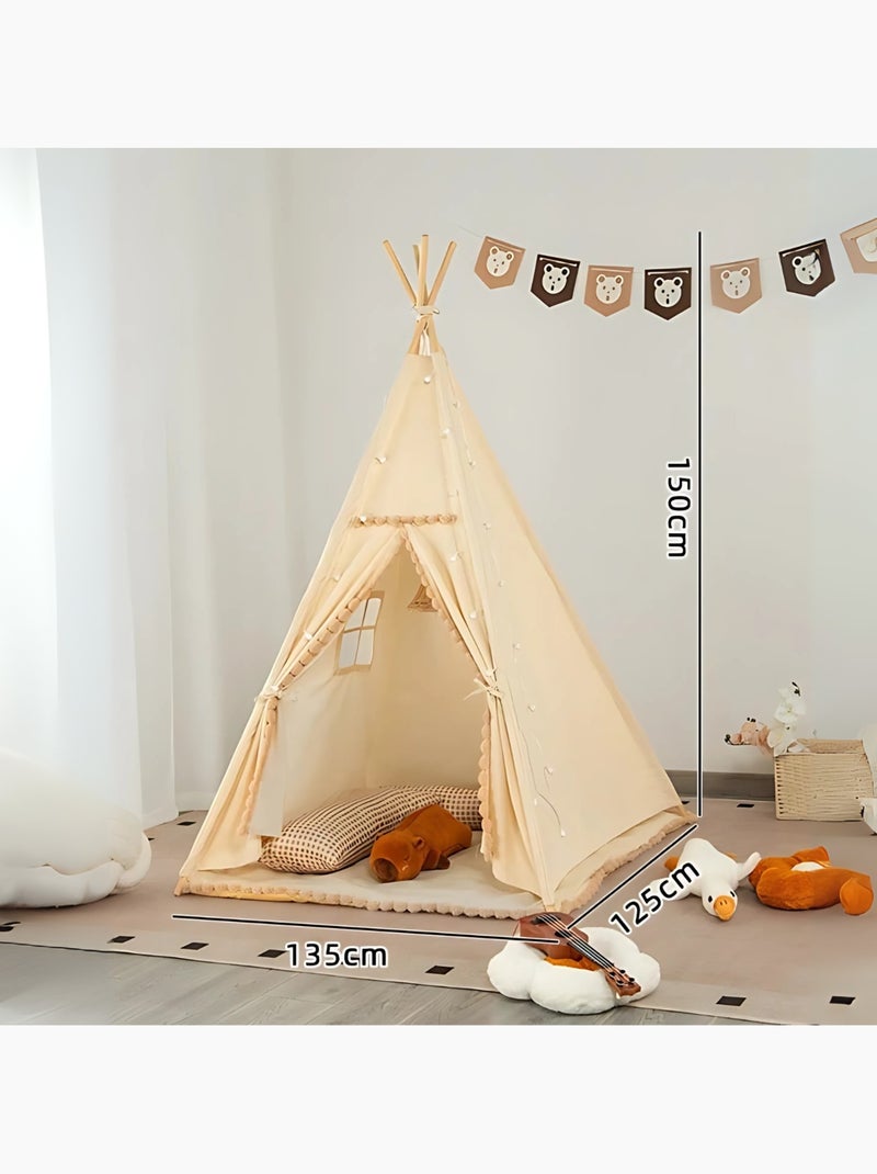 Tipi avec pompons pour enfant Beige - Kiabi