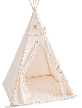 Tipi carré pour enfants avec pompons