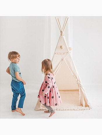 Tipi carré pour enfants avec pompons